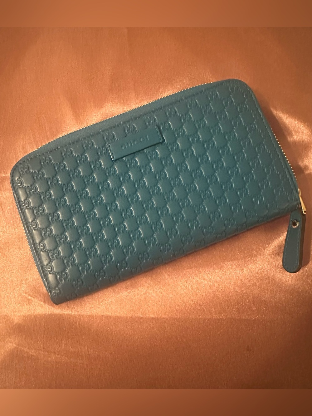 Gucci Teal Embossed Leather Zip-Around Wallet